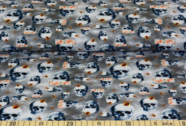Baumwoll Jersey Skull & Crowns auf Grau